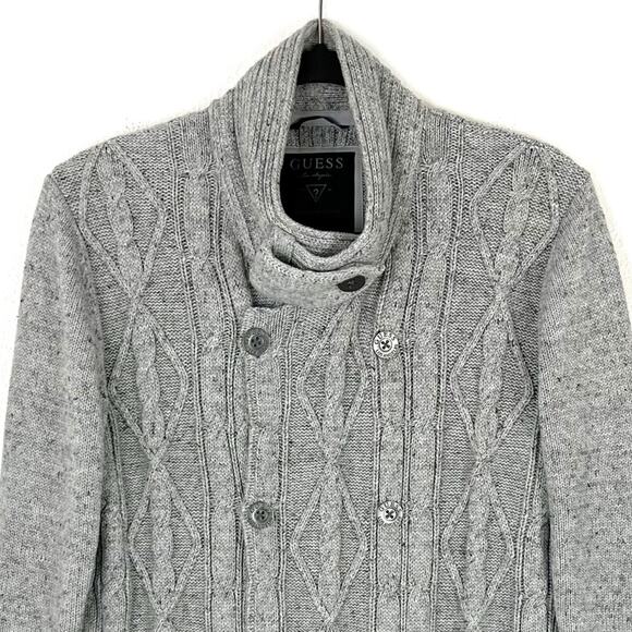 Guess Cardigan Sweater High Neck Double Button Down Pockets Long Waist Medium - Picture 3 of 10